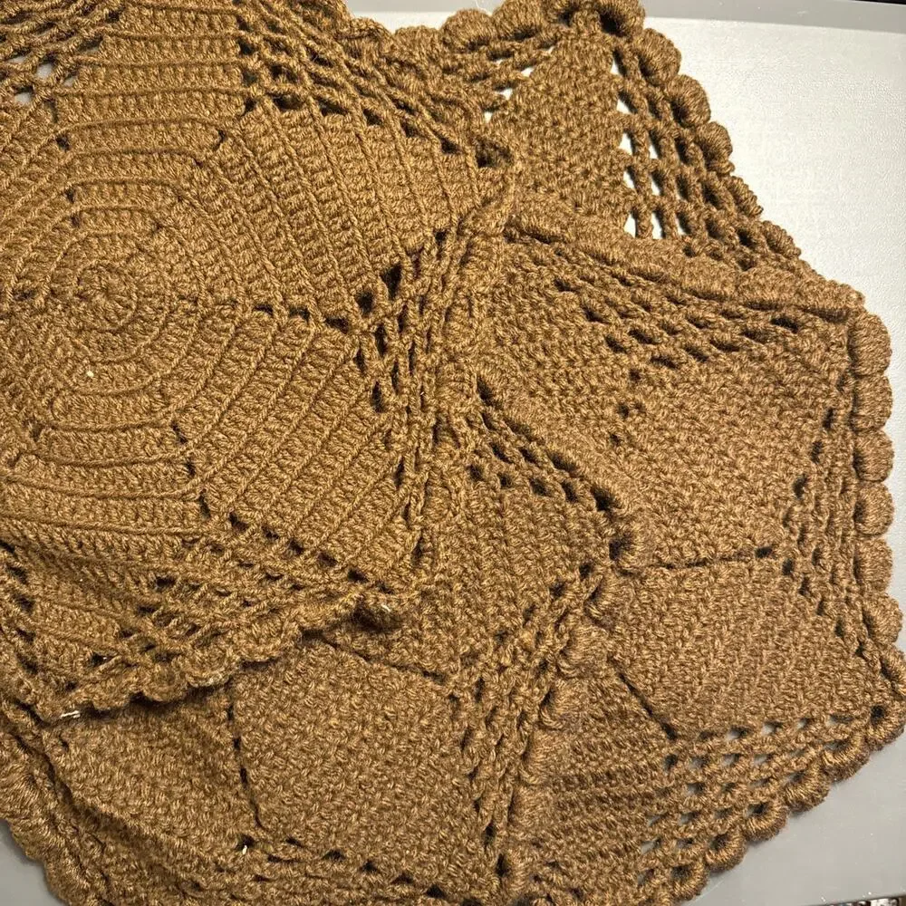 VINTAGE Handmade Crochet 14” Placemats Hot Pads Set of 4 Wonderful Folk Art